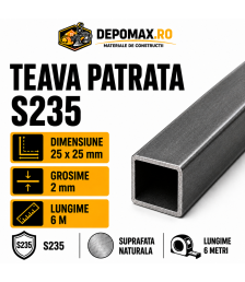 Teava patrata 25 x 25 x 2 mm, 6 metri